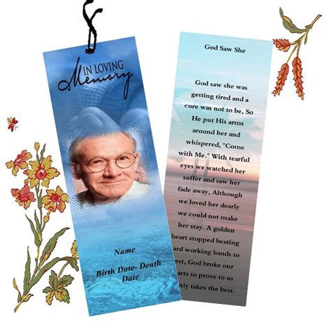 tribute printed pics poen|Memorial Bookmarks for Funeral .